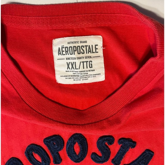 VTG Y2K Aeropostale Red Single Stitch 90s Spellout Embroidered T Shirt XXL - Picture 3 of 6